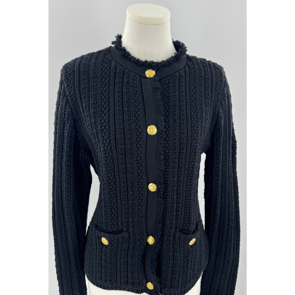 Express Black Sweater Jacket Lady Gold Button Knit Cardigan M Grannycore NWOT